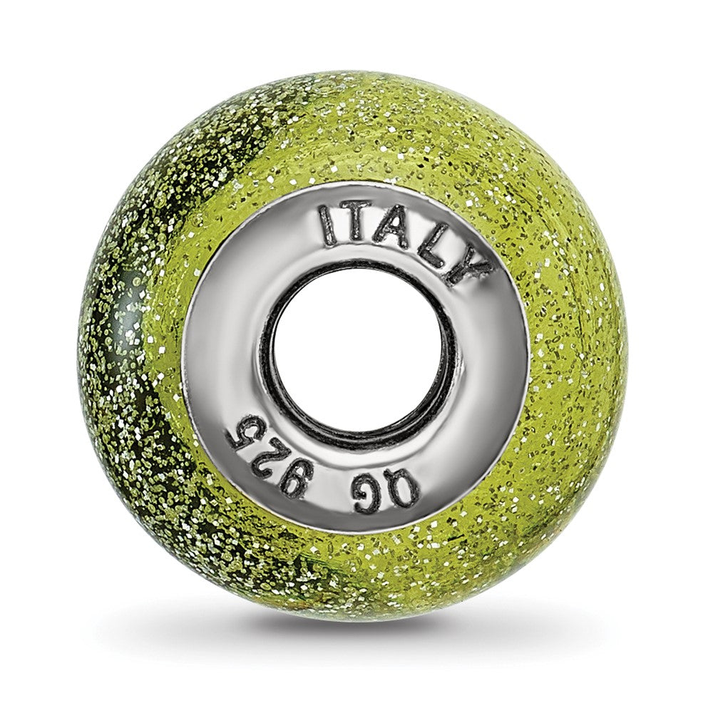 Reflections 925 Sterling Silver Italian Light Green with Silver Glitter Glass Bead 12 x 10 mm