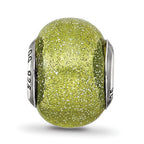 Reflections 925 Sterling Silver Italian Light Green with Silver Glitter Glass Bead 12 x 10 mm