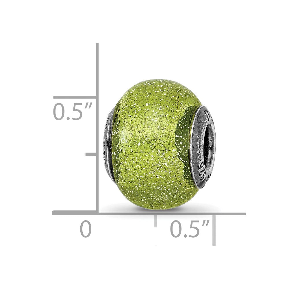 Reflections 925 Sterling Silver Italian Light Green with Silver Glitter Glass Bead 12 x 10 mm
