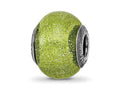 Reflections 925 Sterling Silver Italian Light Green with Silver Glitter Glass Bead 12 x 10 mm