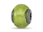 Reflections 925 Sterling Silver Italian Light Green with Silver Glitter Glass Bead 12 x 10 mm