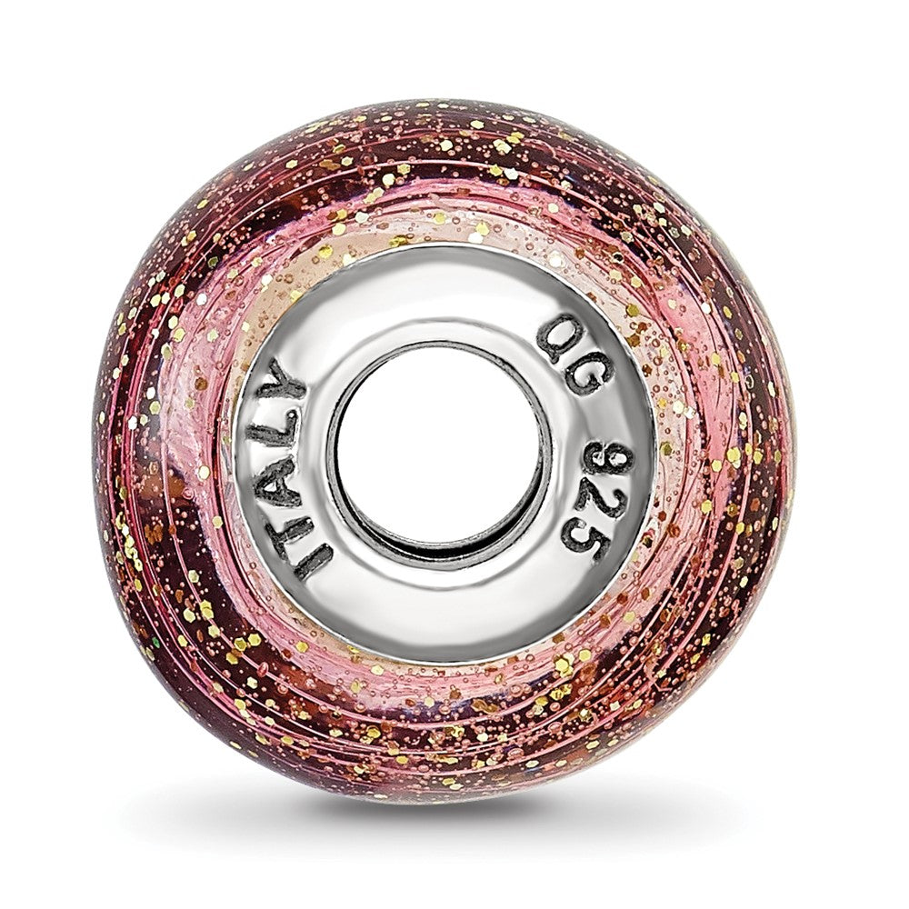 Reflections 925 Sterling Silver  Italian Pink w/ Glitter Glass Bead 13 mm x 10 mm