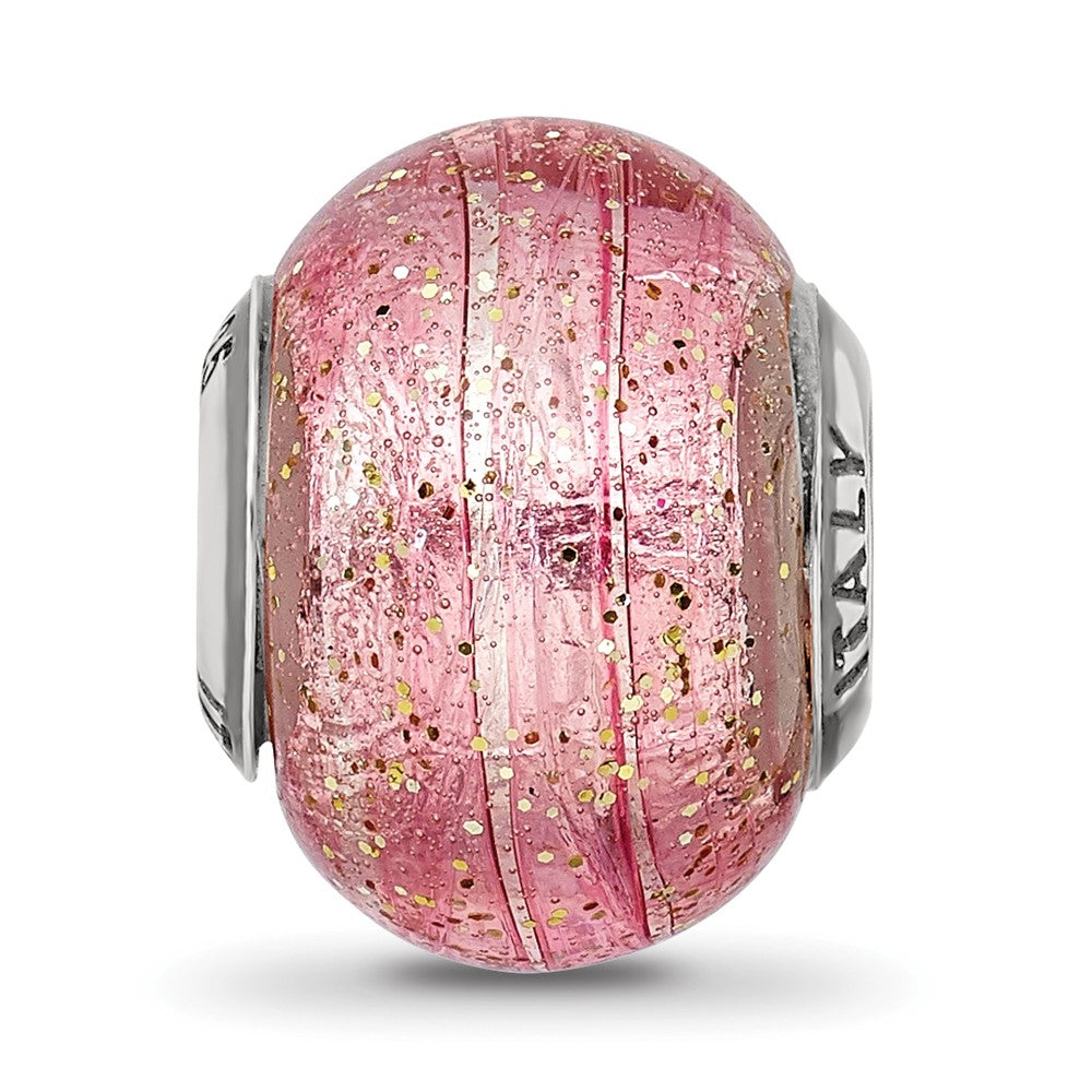 Reflections 925 Sterling Silver  Italian Pink w/ Glitter Glass Bead 13 mm x 10 mm