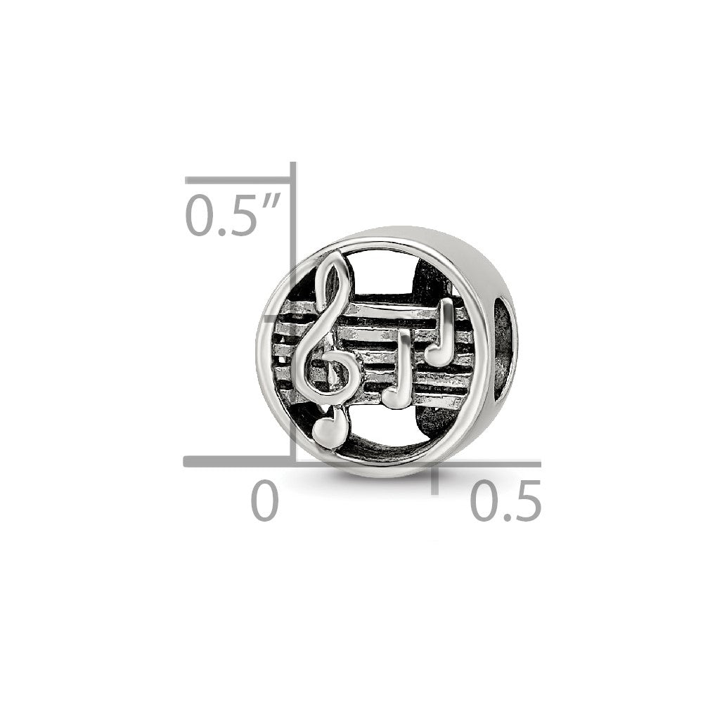Reflections 925 Sterling Silver Music Notes and Staff Bead 10 x 10 mm