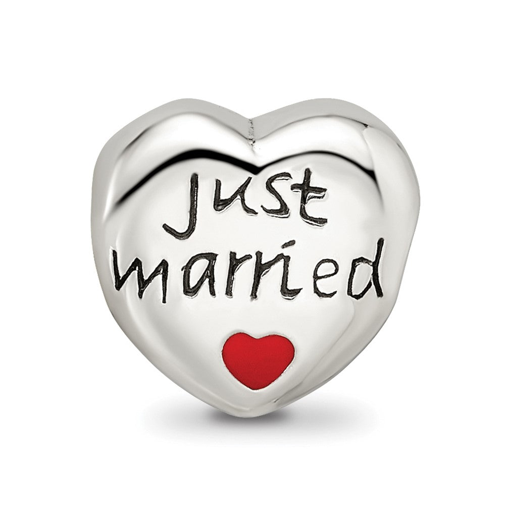 Reflections 925 Sterling Silver Enameled Just Married Heart Bead 9 x 10 mm