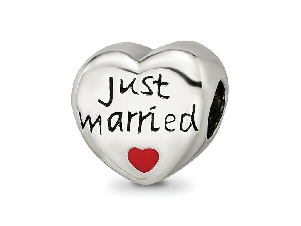 Reflections 925 Sterling Silver Enameled Just Married Heart Bead 9 x 10 mm