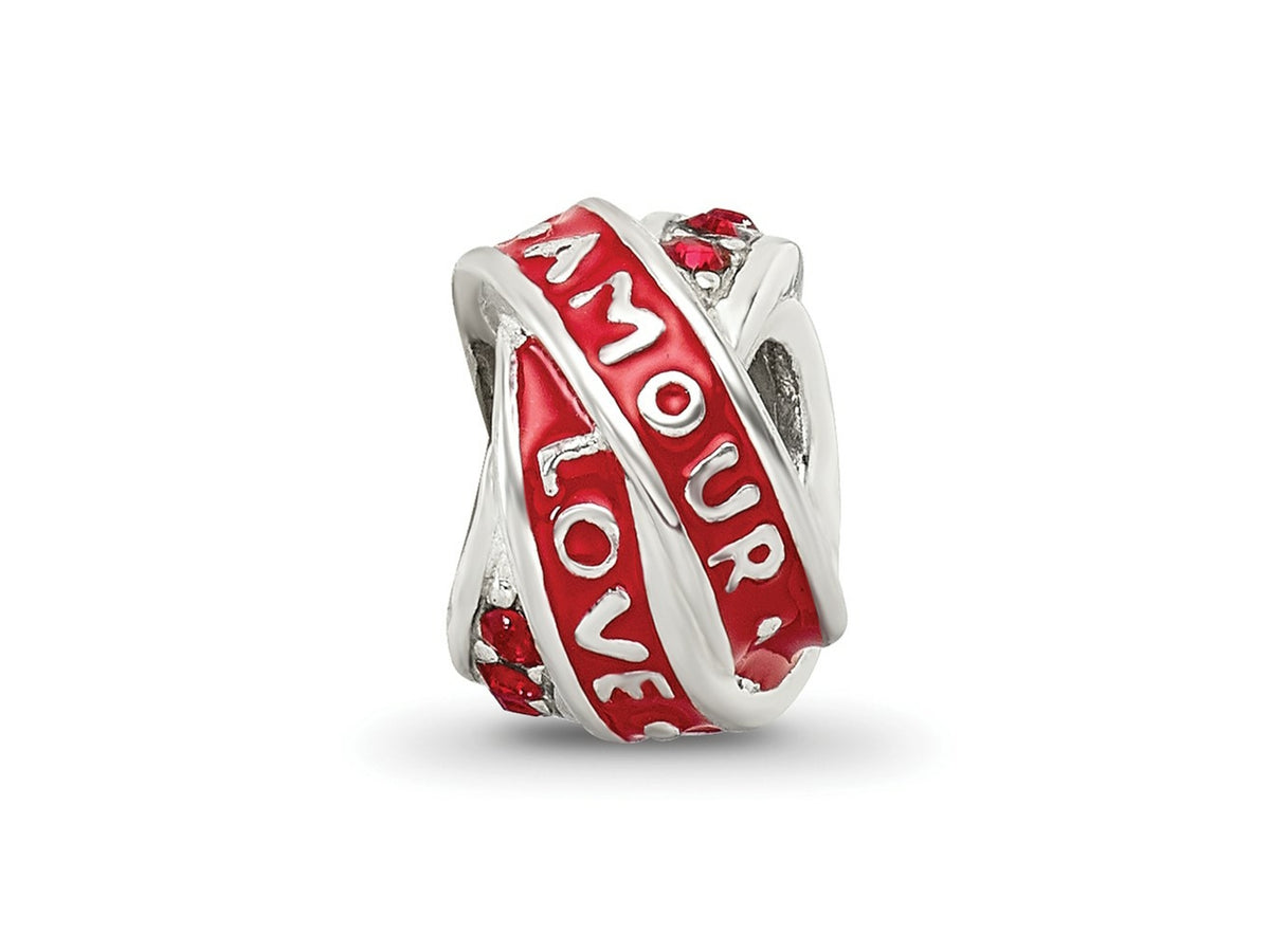 Reflections 925 Sterling Silver Love/Amour Red Preciosa Crystal Bead 9 x 6 mm