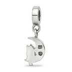 Reflections 925 Sterling Silver Marcasite Cat and Moon Dangle Bead 10 x 8 mm
