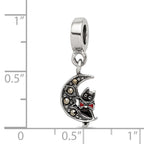 Reflections 925 Sterling Silver Marcasite Cat and Moon Dangle Bead 10 x 8 mm