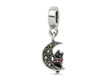 Reflections 925 Sterling Silver Marcasite Cat and Moon Dangle Bead 10 x 8 mm