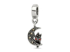 Reflections 925 Sterling Silver Marcasite Cat and Moon Dangle Bead 10 x 8 mm