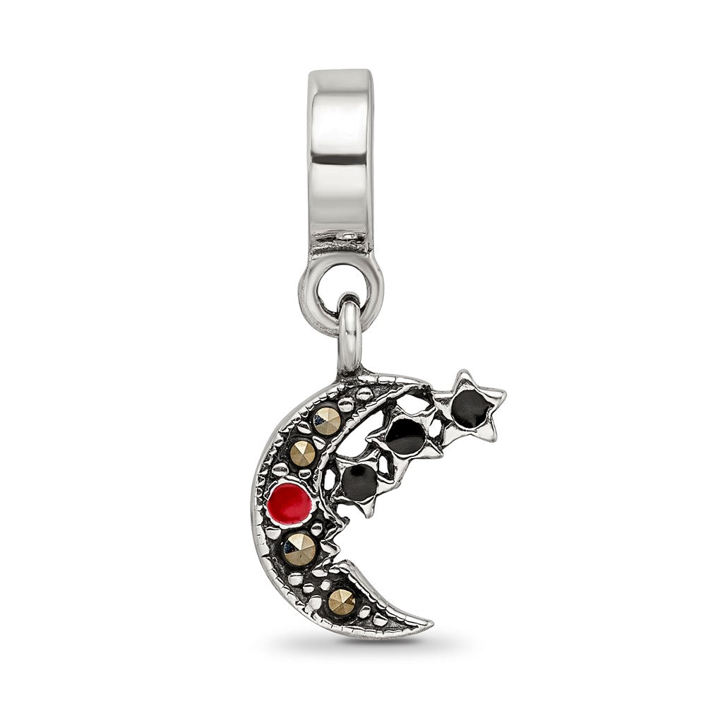 Reflections 925 Sterling Silver Marcasite Moon and Stars Dangle Bead 13 x 10 mm
