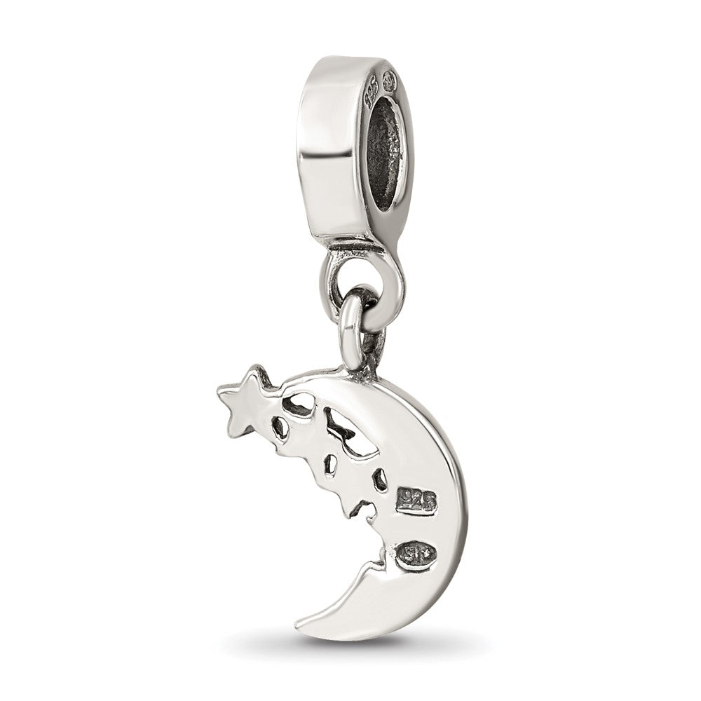 Reflections 925 Sterling Silver Marcasite Moon and Stars Dangle Bead 13 x 10 mm