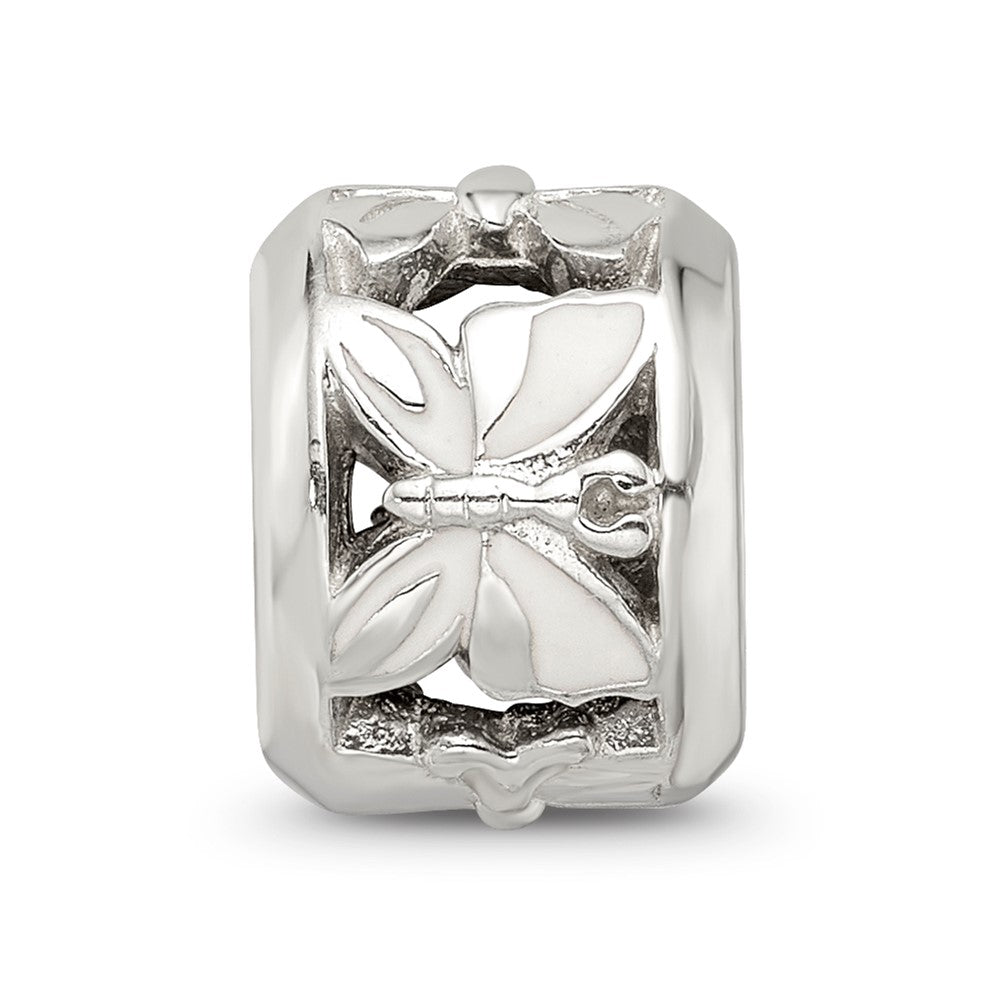 Reflections 925 Sterling Silver White Enameled Butterfly Bead 10 x 7 mm