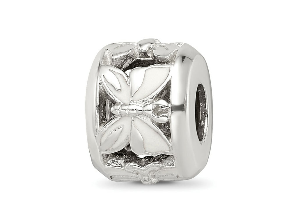 Reflections 925 Sterling Silver White Enameled Butterfly Bead 10 x 7 mm