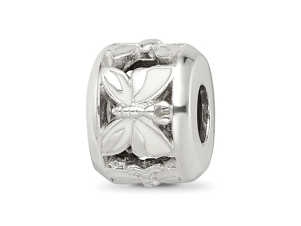 Reflections 925 Sterling Silver White Enameled Butterfly Bead 10 x 7 mm