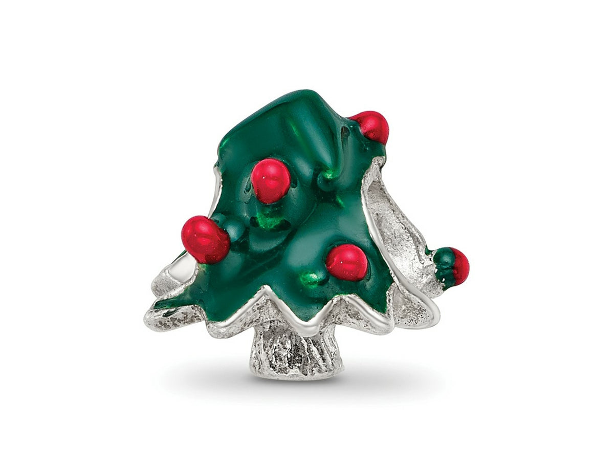 Reflections 925 Sterling Silver Enameled Christmas Tree Bead 10 x 10 mm