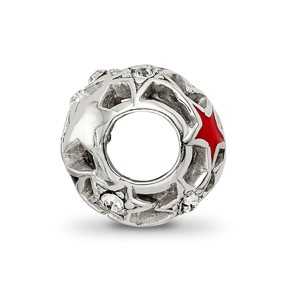 Reflections 925 Sterling Silver Crystal and Enameled Stars Bead 9 x 8 mm