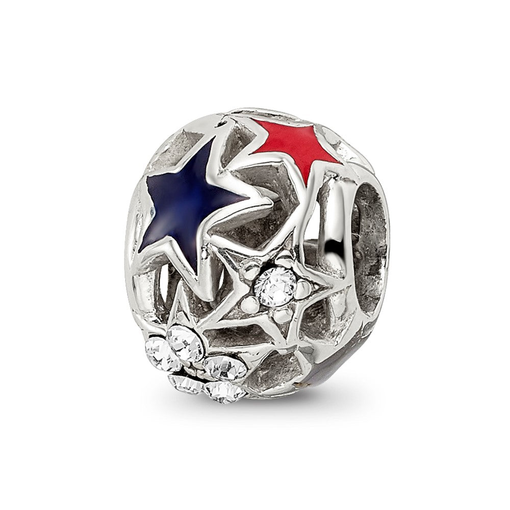 Reflections 925 Sterling Silver Crystal and Enameled Stars Bead 9 x 8 mm