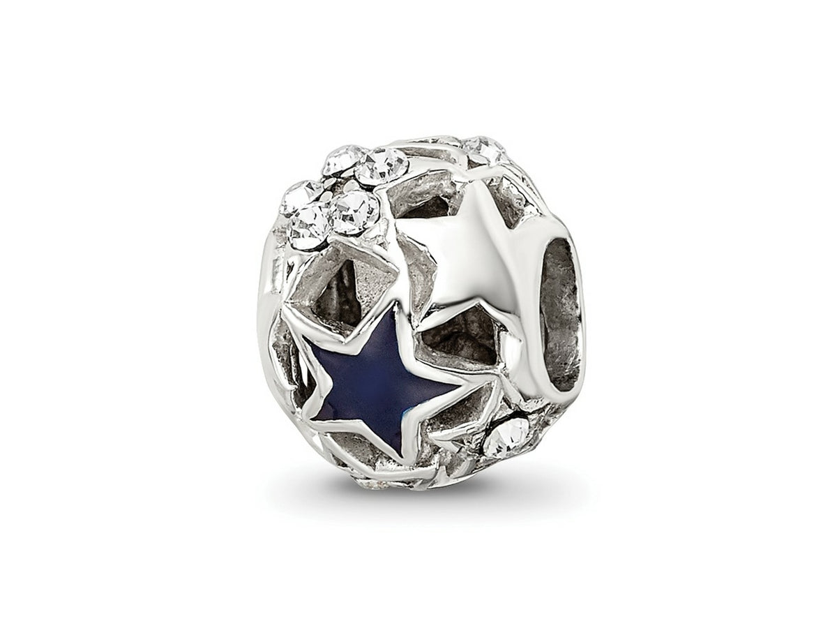 Reflections 925 Sterling Silver Crystal and Enameled Stars Bead 9 x 8 mm