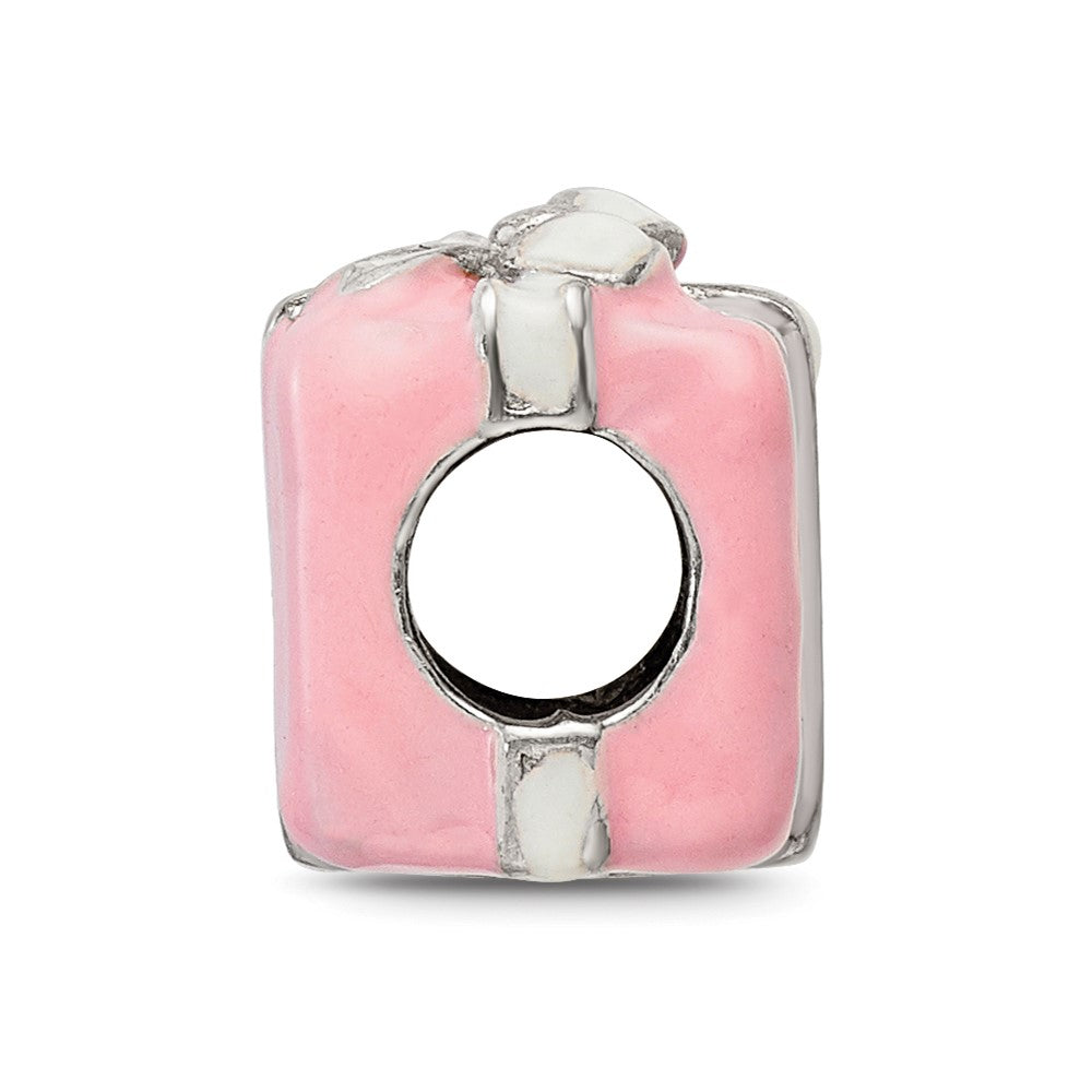 Reflections 925 Sterling Silver Pink and White Enameled Present Bead 8 x 9 mm