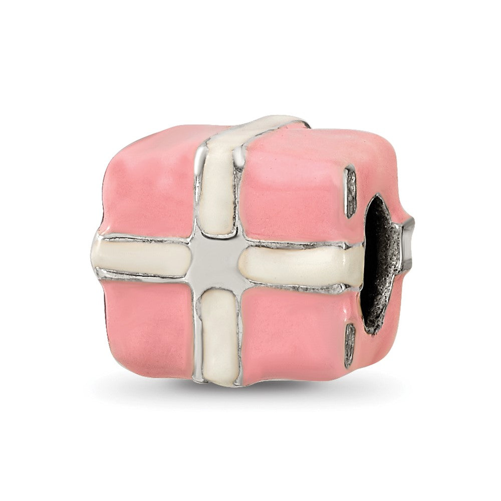 Reflections 925 Sterling Silver Pink and White Enameled Present Bead 8 x 9 mm