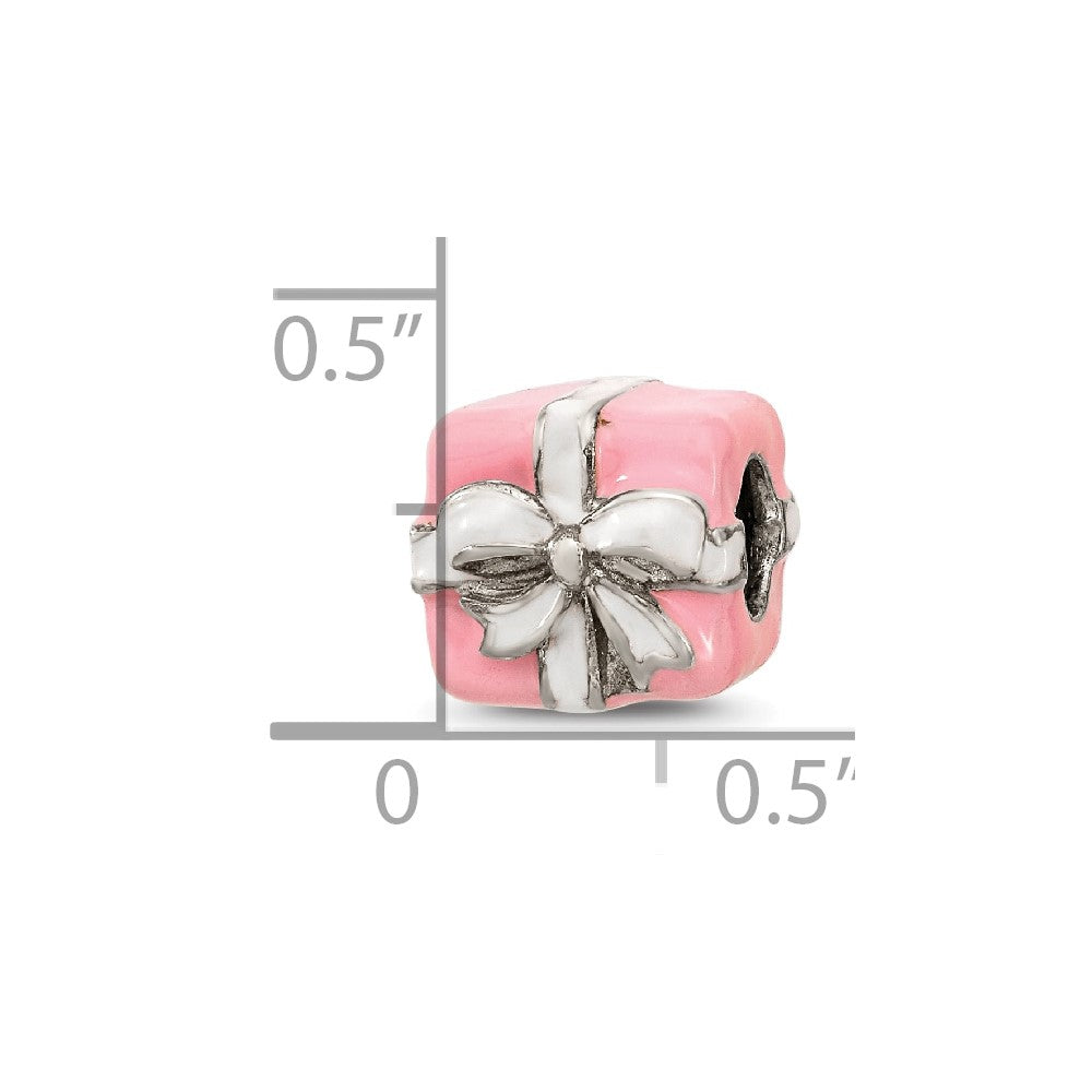 Reflections 925 Sterling Silver Pink and White Enameled Present Bead 8 x 9 mm