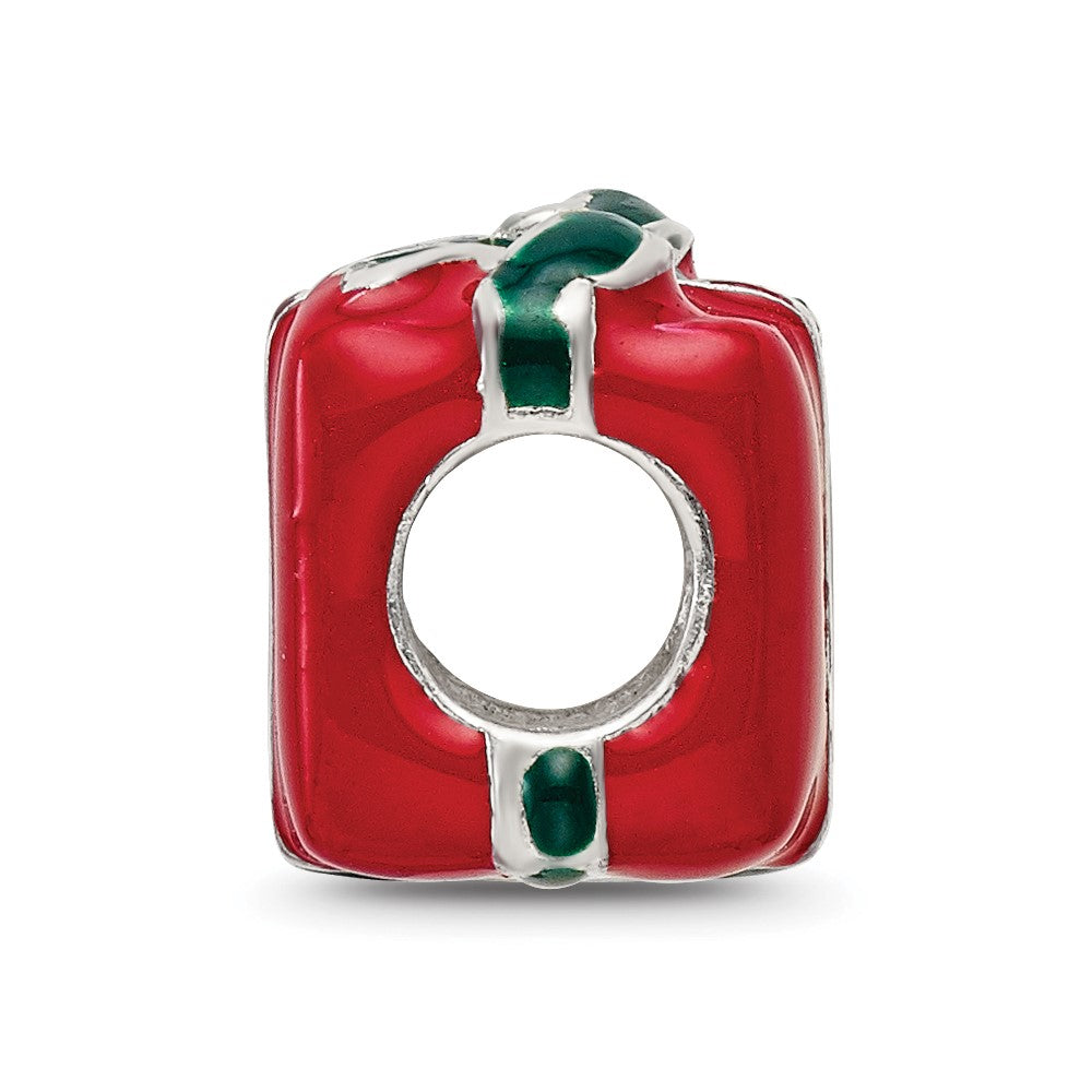 Reflections 925 Sterling Silver Green and Red Enameled Present Bead 9 x 9 mm