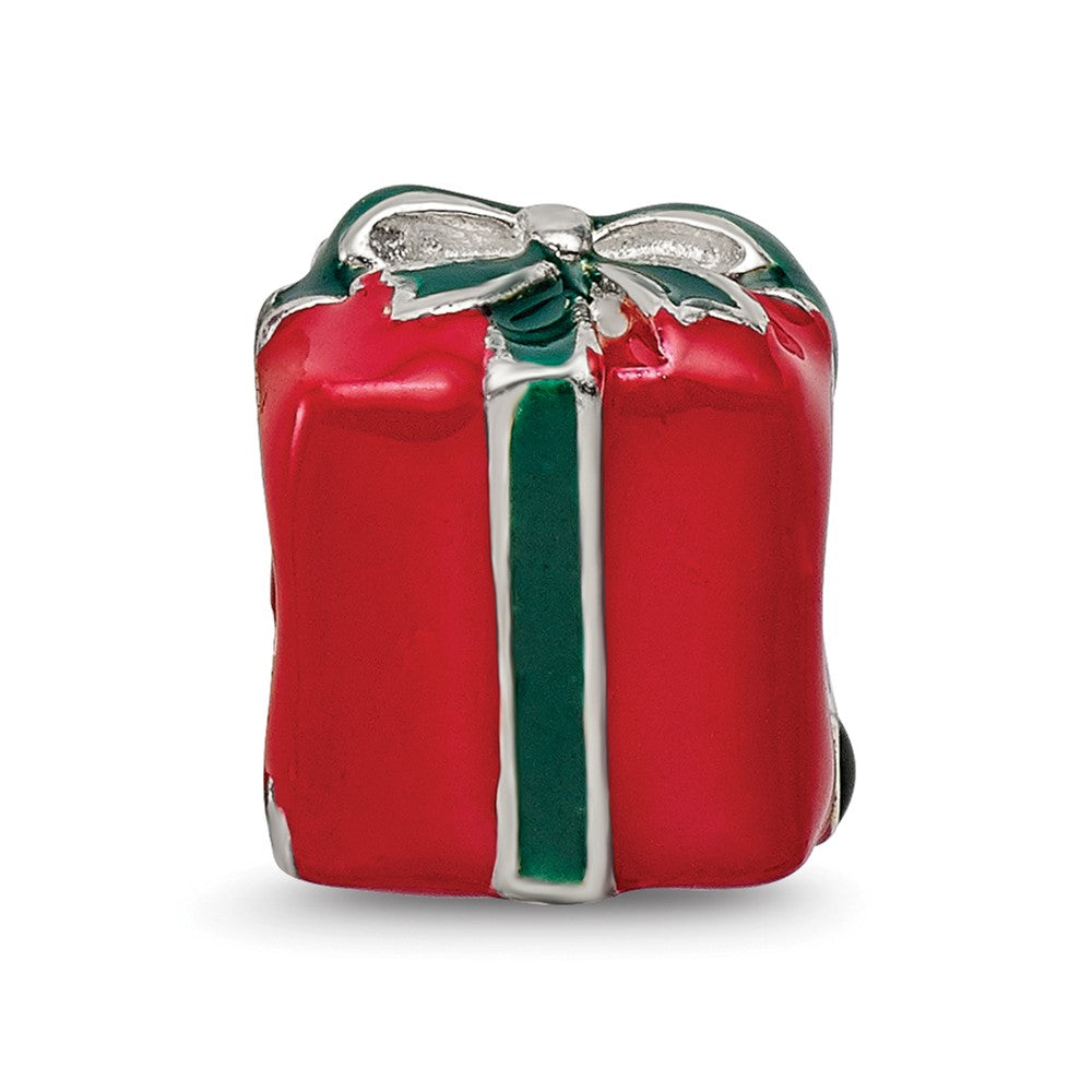 Reflections 925 Sterling Silver Green and Red Enameled Present Bead 9 x 9 mm