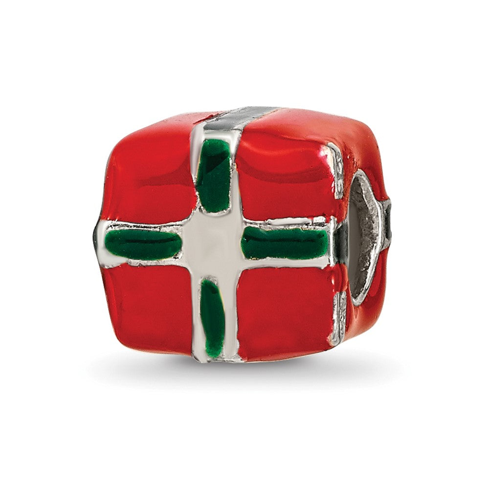 Reflections 925 Sterling Silver Green and Red Enameled Present Bead 9 x 9 mm