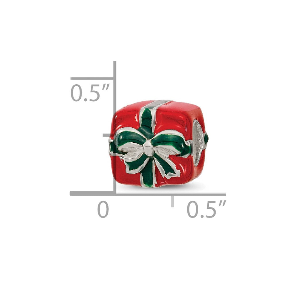 Reflections 925 Sterling Silver Green and Red Enameled Present Bead 9 x 9 mm