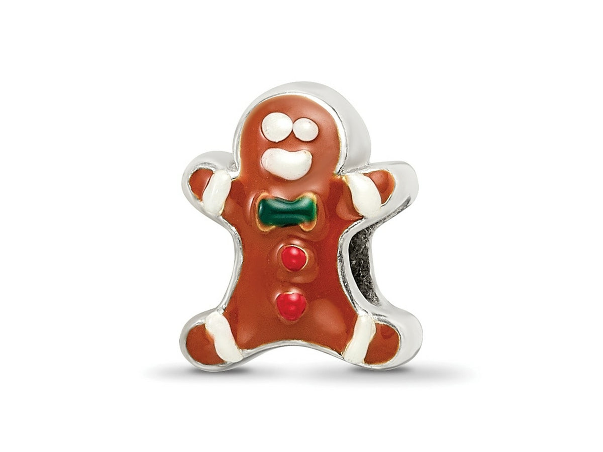 Reflections 925 Sterling Silver Enameled Gingerbread Man Bead 10 x 9 mm