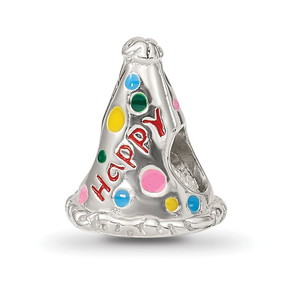 Reflections 925 Sterling Silver Enameled Happy Birthday Hat Bead 12 x 10 mm