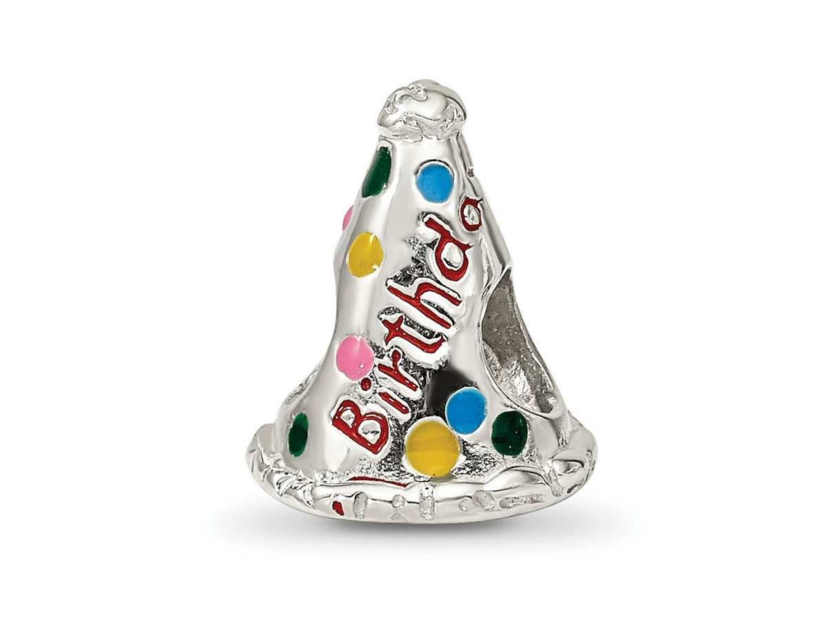 Reflections 925 Sterling Silver Enameled Happy Birthday Hat Bead 12 x 10 mm