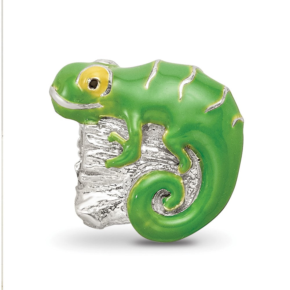 Reflections 925 Sterling Silver Enameled Lizard on Log Bead 10 x 11 mm