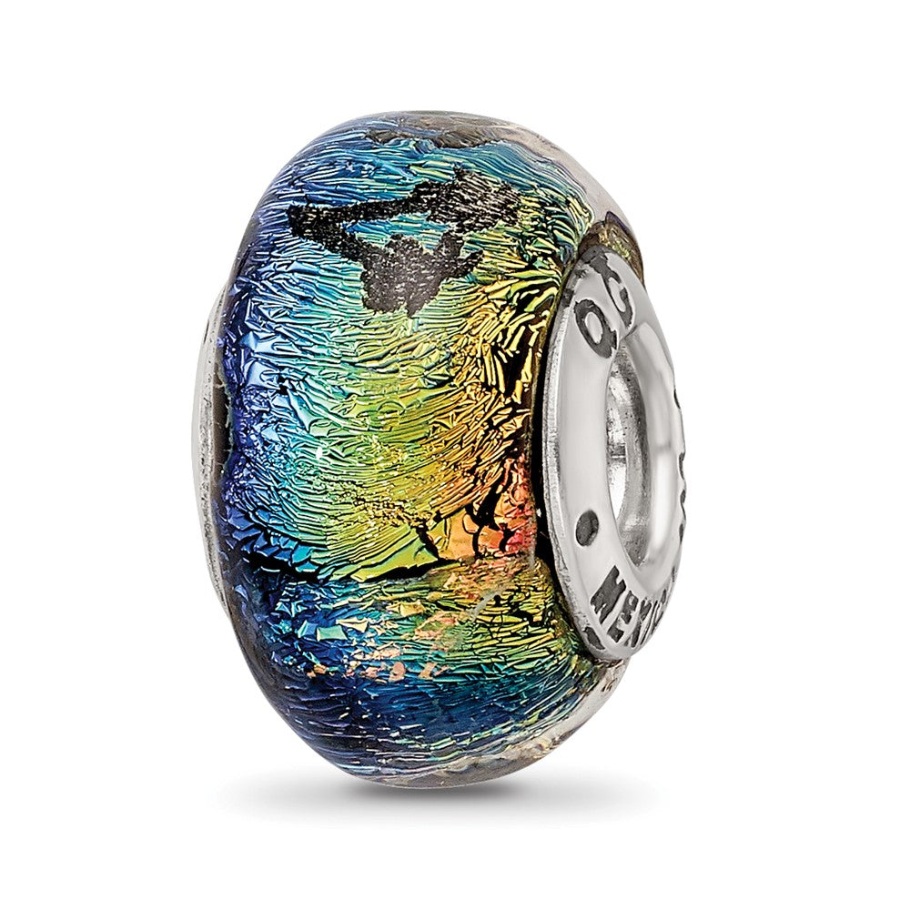 Reflections 925 Sterling Silver Cancun Orange Dichroic Glass Bead 12 x 9 mm