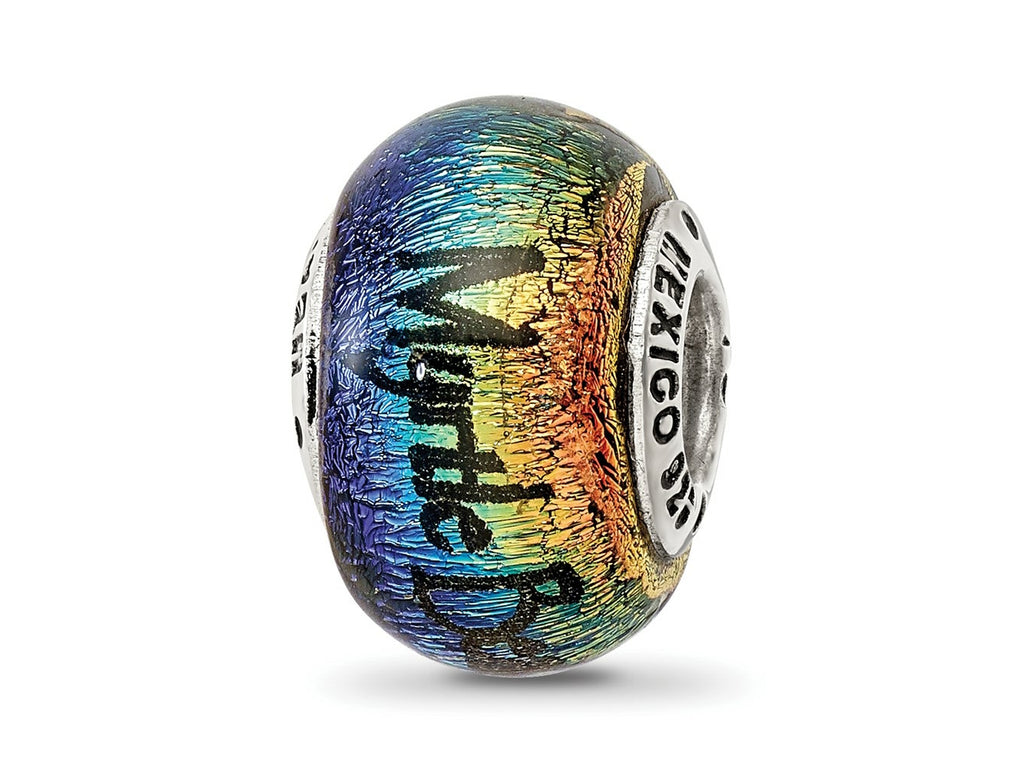 Reflections 925 Sterling Silver Myrtle Beach Orange Dichroic Glass Bead 12 x 9 mm