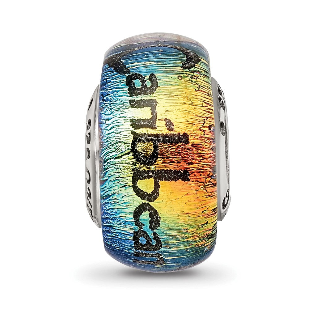 Reflections 925 Sterling Silver Caribbean Orange Dichroic Glass Bead 12 x 9 mm