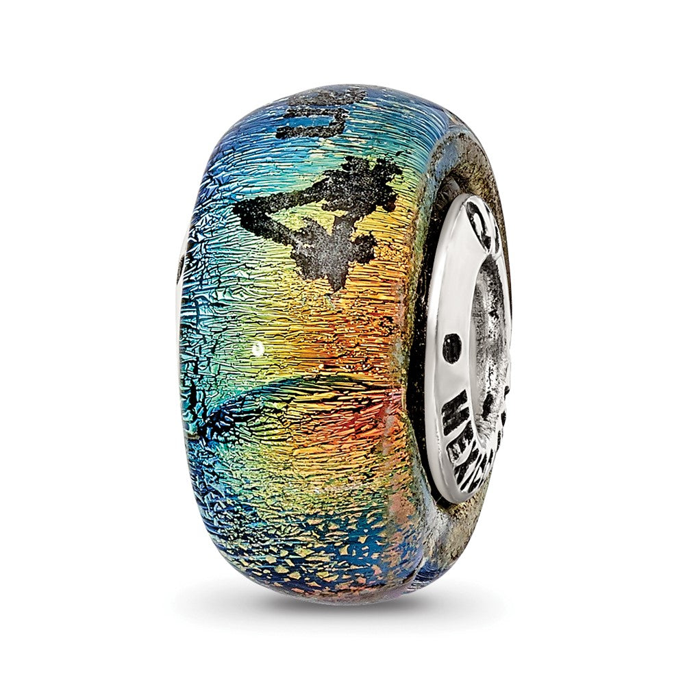 Reflections 925 Sterling Silver Caribbean Orange Dichroic Glass Bead 12 x 9 mm