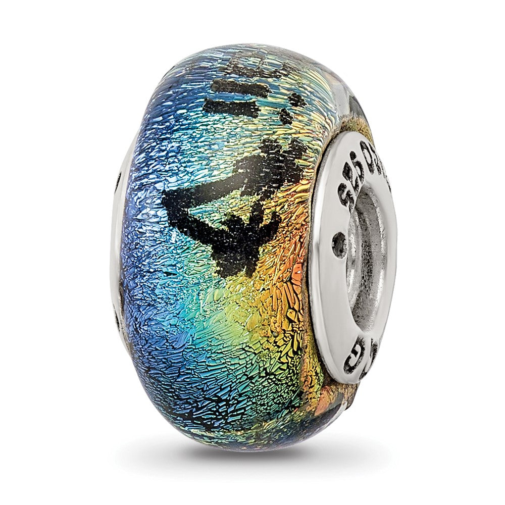 Reflections 925 Sterling Silver Hawaii Orange Dichroic Glass Bead 12 x 9 mm