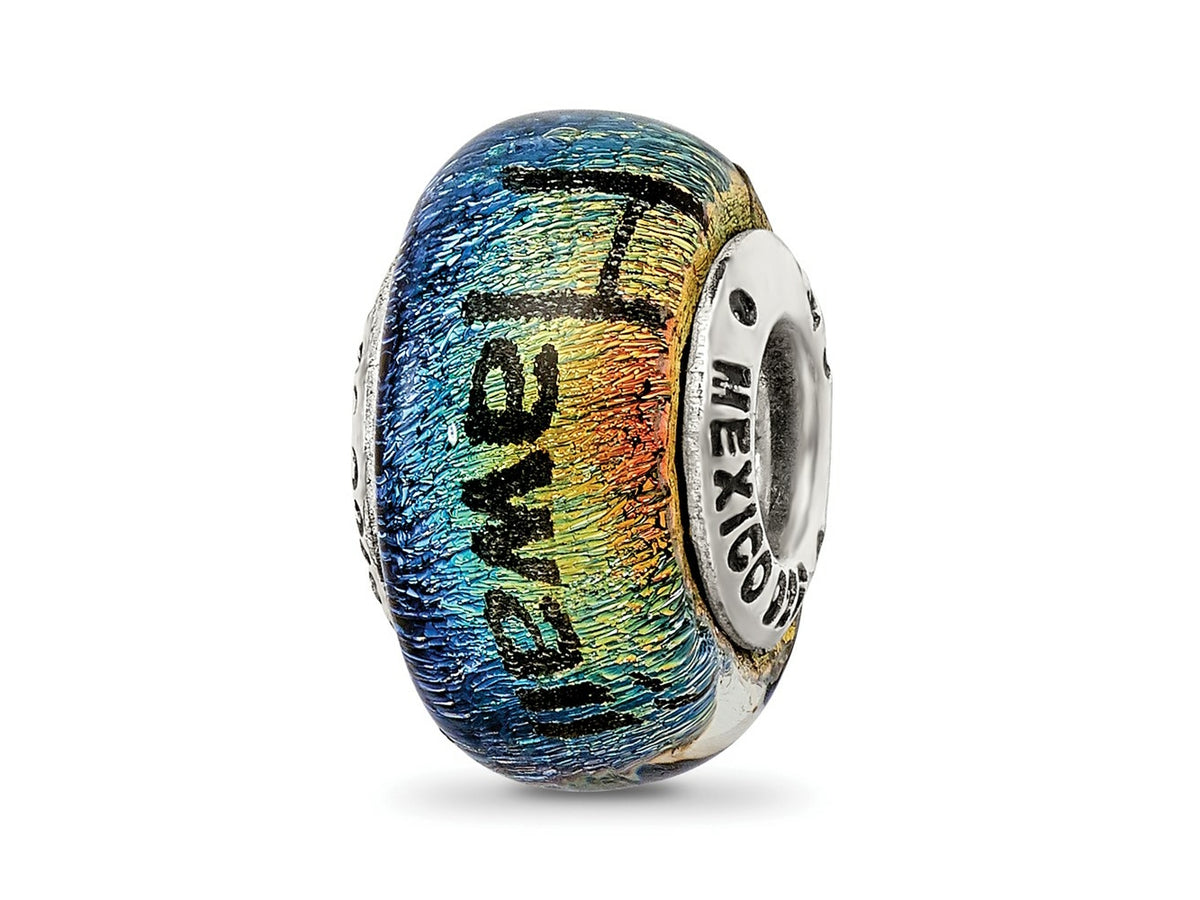 Reflections 925 Sterling Silver Hawaii Orange Dichroic Glass Bead 12 x 9 mm