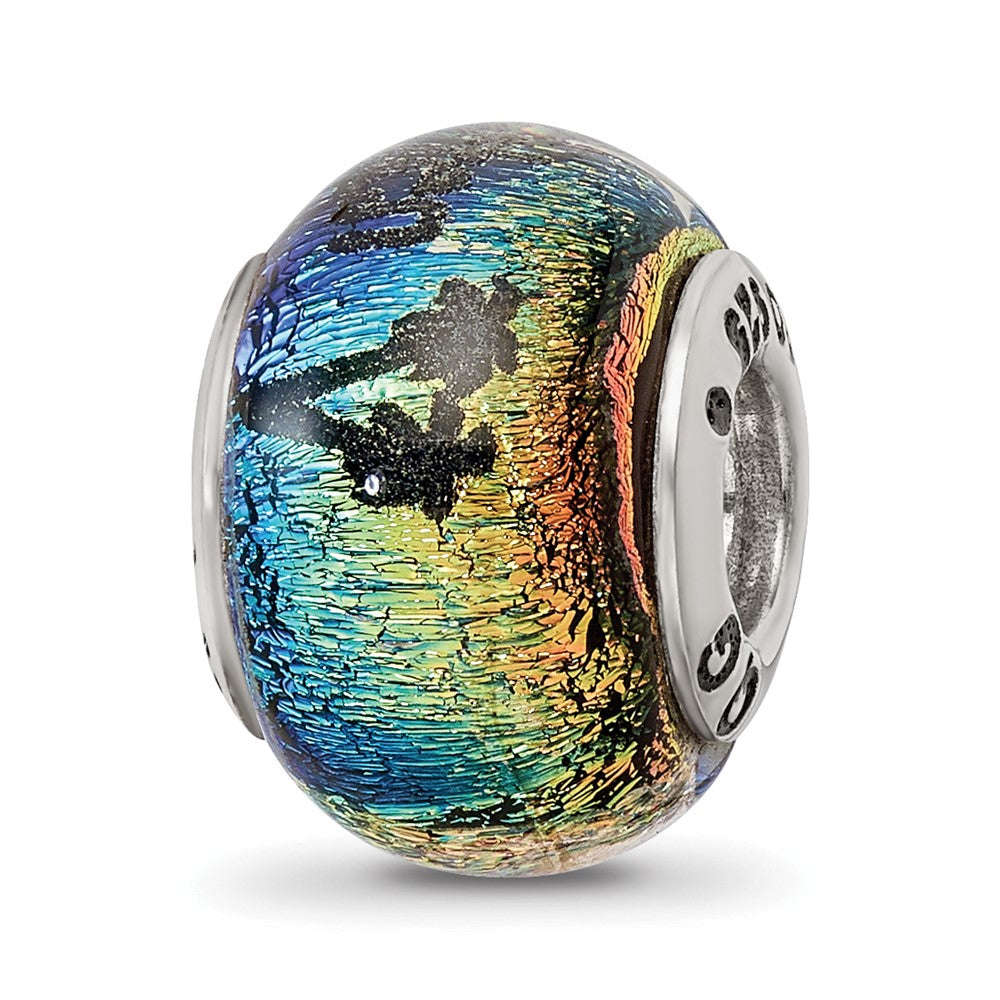 Reflections 925 Sterling Silver St Maarten Orange Dichroic Glass Bead 12 x 9 mm