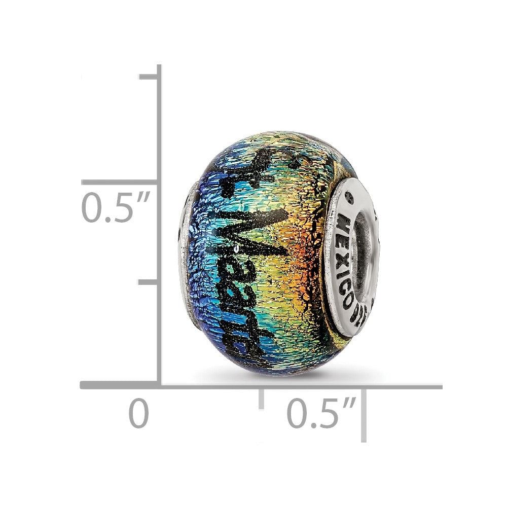 Reflections 925 Sterling Silver St Maarten Orange Dichroic Glass Bead 12 x 9 mm