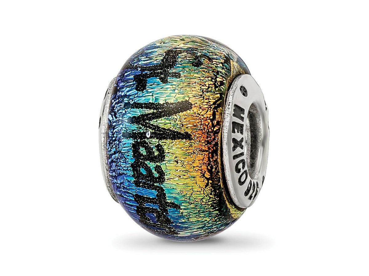 Reflections 925 Sterling Silver St Maarten Orange Dichroic Glass Bead 12 x 9 mm