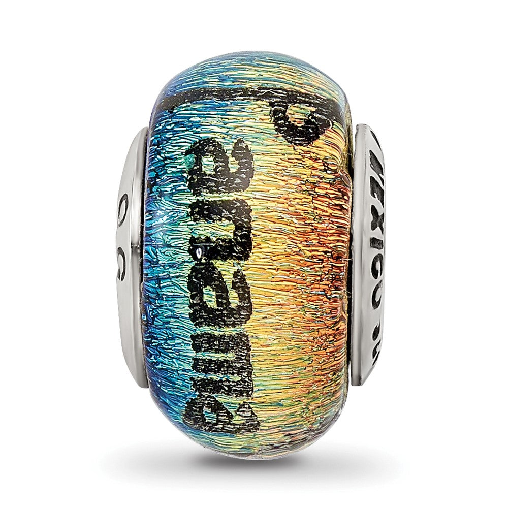 Reflections 925 Sterling Silver Panama City Orange Dichroic Glass Bead 12 x 9 mm