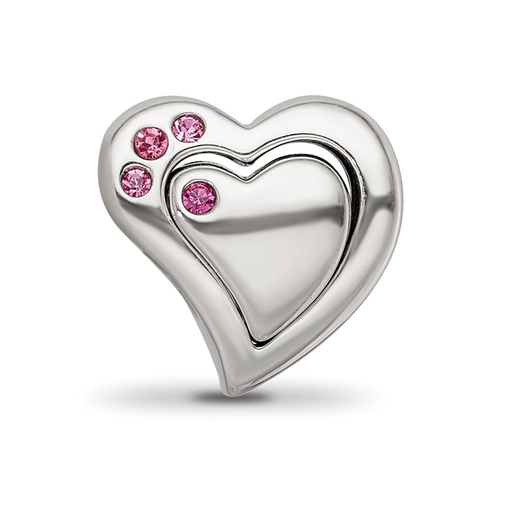 Reflections 925 Sterling Silver Pink Crystal 2pc Heart Bead 10 x 10 mm