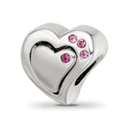Reflections 925 Sterling Silver Pink Crystal 2pc Heart Bead 10 x 10 mm