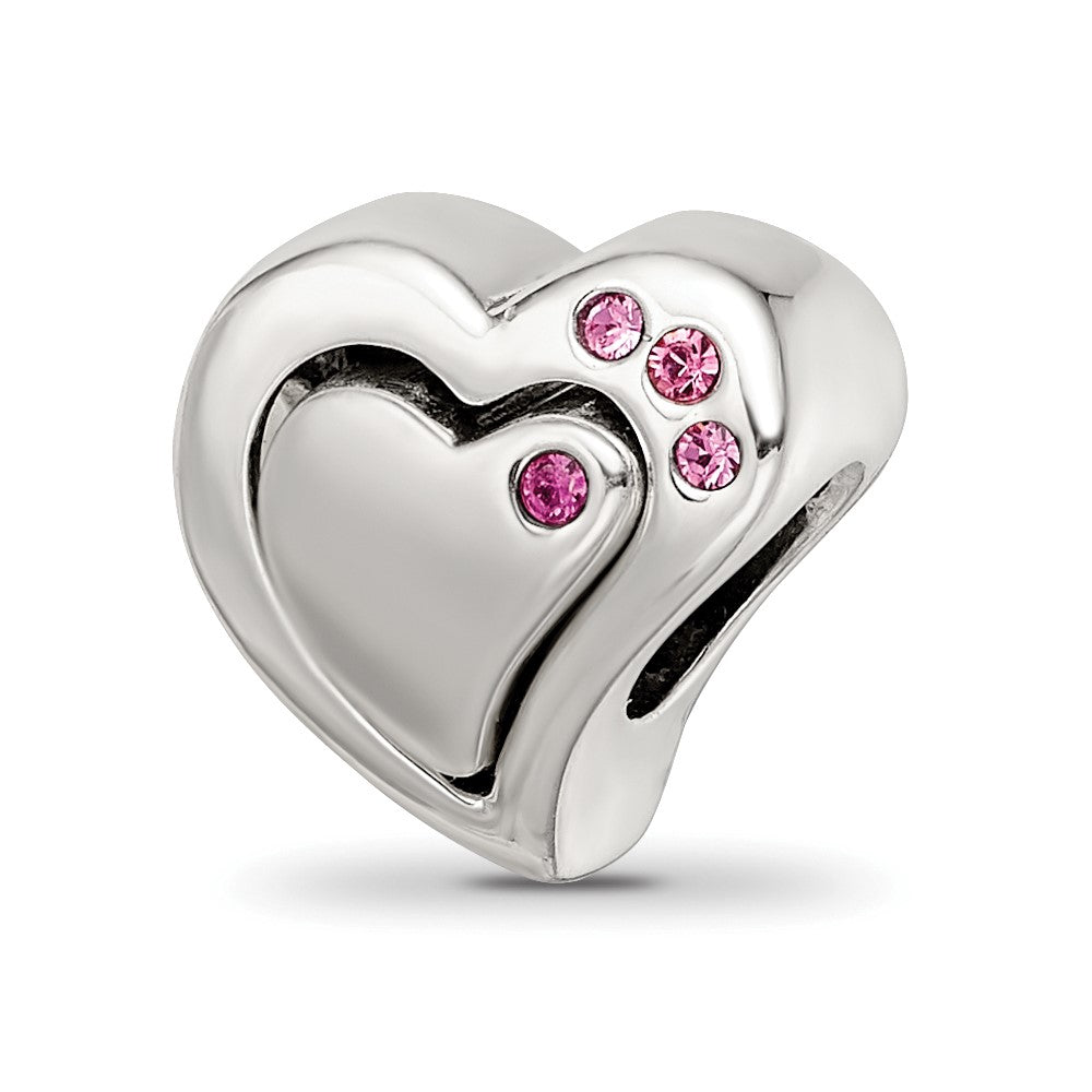 Reflections 925 Sterling Silver Pink Crystal 2pc Heart Bead 10 x 10 mm