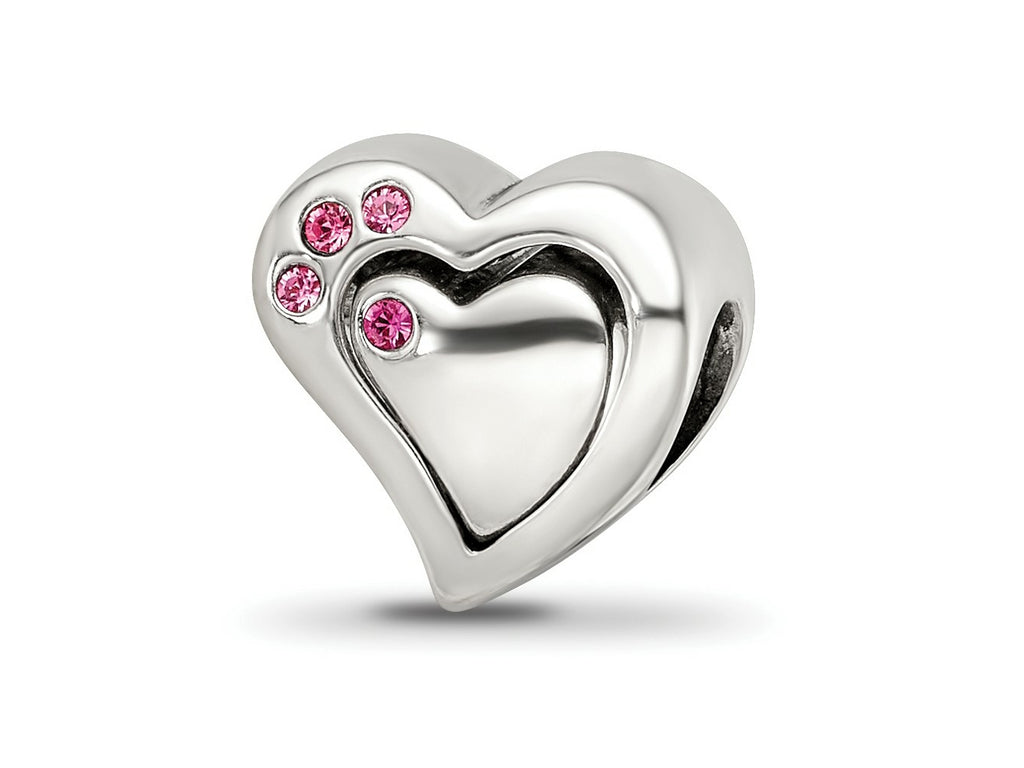 Reflections 925 Sterling Silver Pink Crystal 2pc Heart Bead 10 x 10 mm