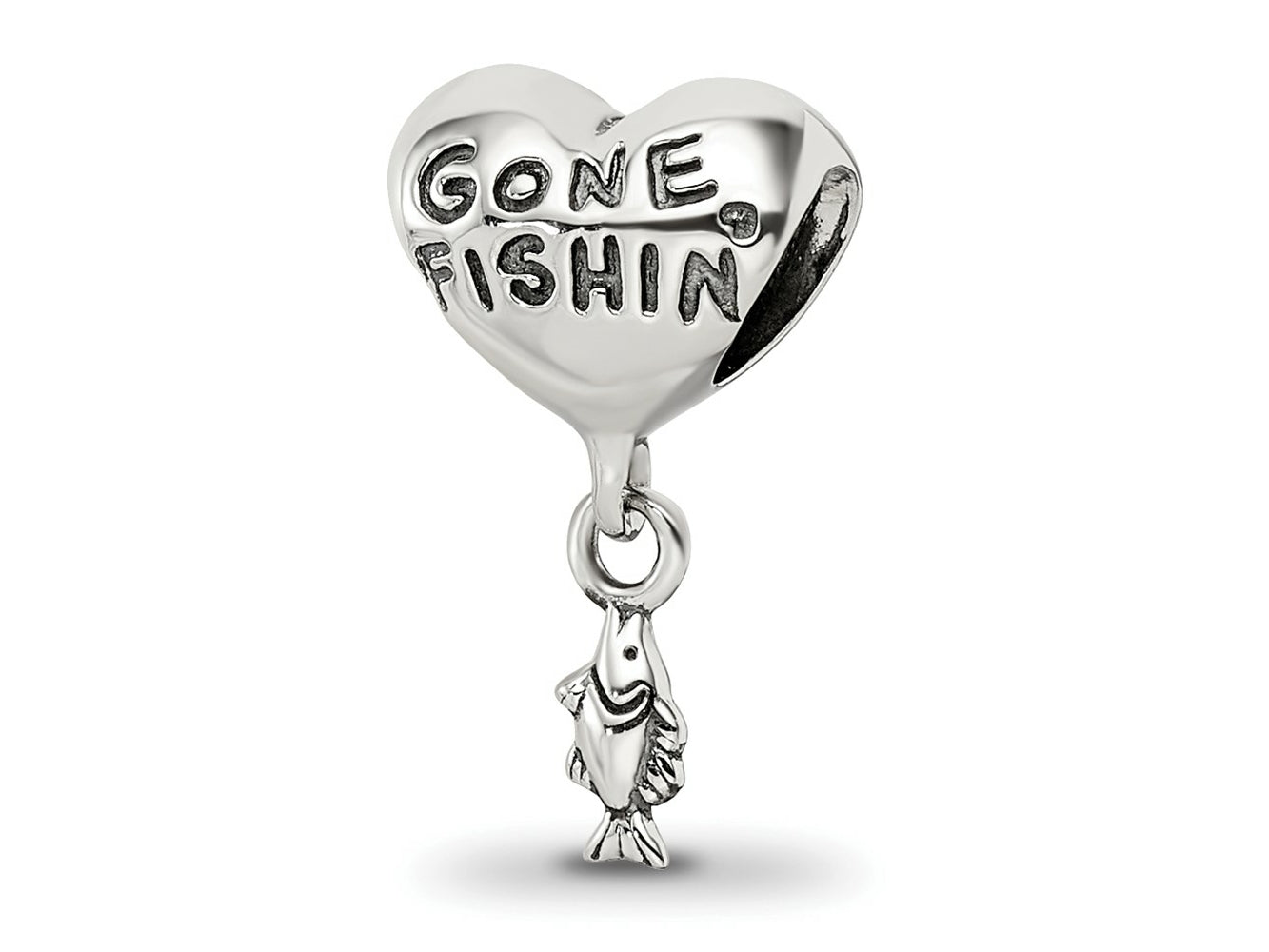 Reflections 925 Sterling Silver Gone Fishin Dangle Bead 14 x 8 mm